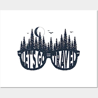 Let's Go Travel. Forest, Sunglasses, Adventure. Motivational Quote Posters and Art